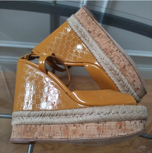 Gucci GG monogram espadrille platform wedge sandals 40 Fit 8.5 Strap Chunky Y2K - Picture 3 of 16